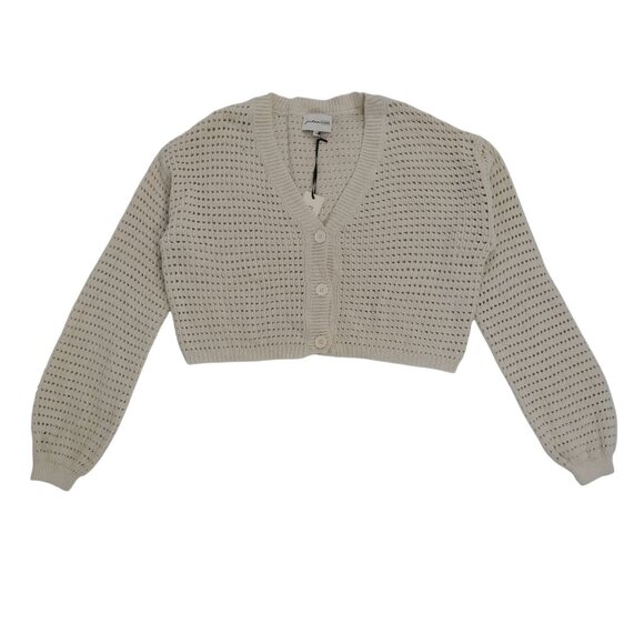 Freshman 1996 Womens Beige Cropped Knit Button-Up Cardigan Sweater L, NWT. - Picture 1 of 8